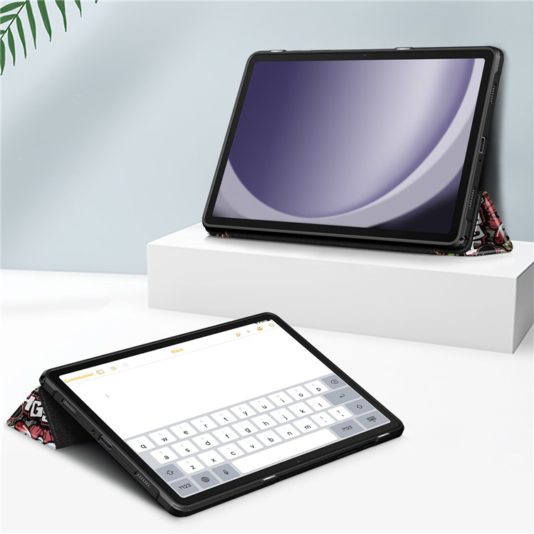 Samsung Galaxy Tab A9  Plus Hybrid Leder Tasche Smart Cover Schutzhülle   S-Pen Halterung - Graffiti