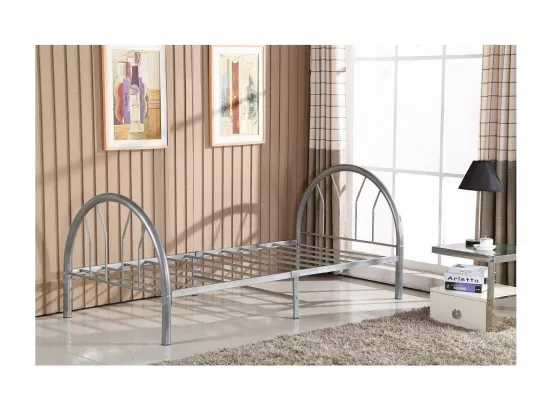 Lit avec sommier CAMILLE 90x200 en métal, coloris argent – 210 x 88 x 95 cm