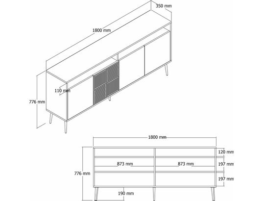 CONCEPT1 - Bahut Milan blanc or 180 x 35 x 77cm