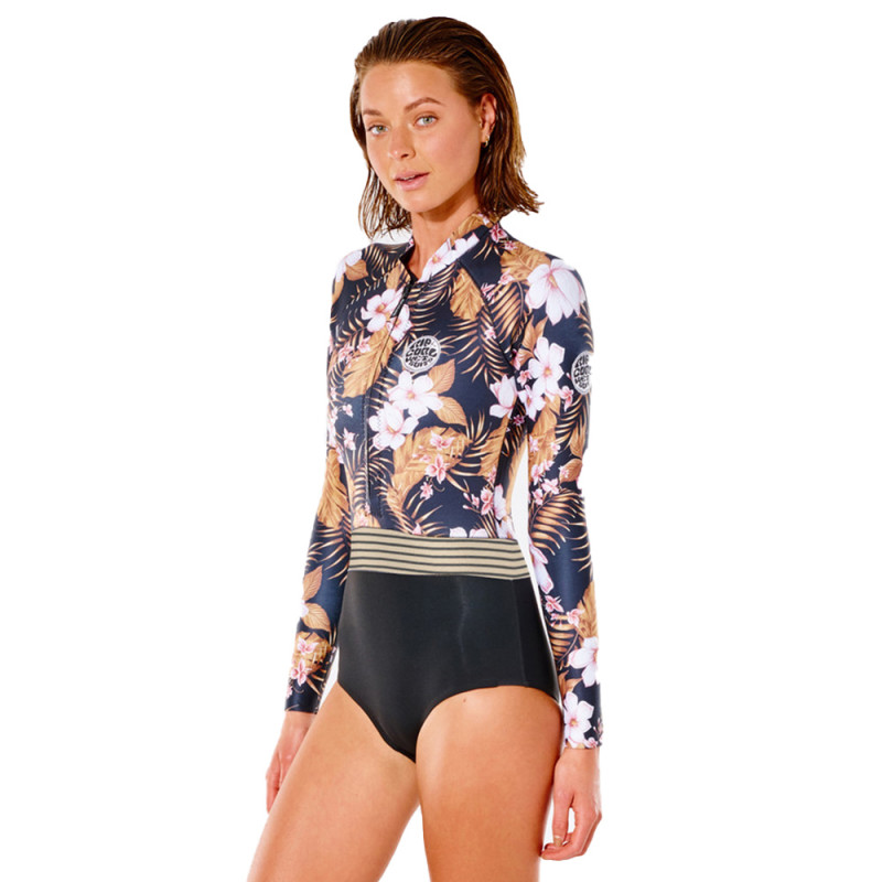 Shorty Femme Rip Curl G Bomb 1mm frontzip manches longues noir/gold
