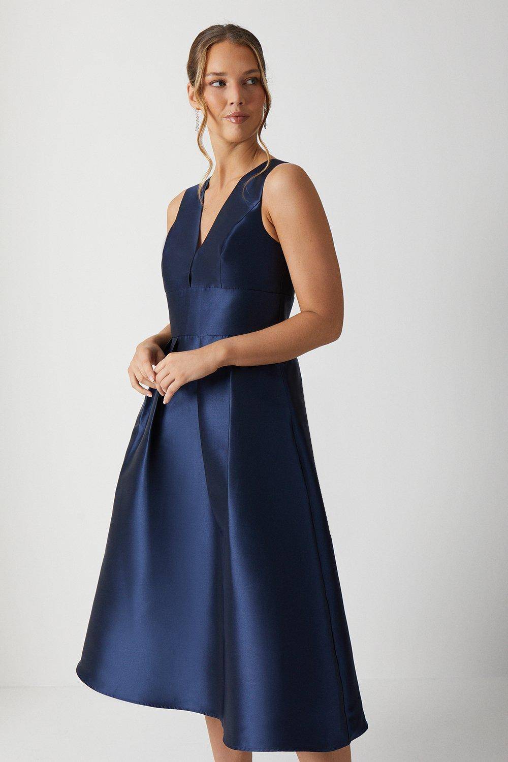 Coast Robe de Demoiselle d'Honneur Mi-Longue en Sergé Structuré à Décolleté Plongeant