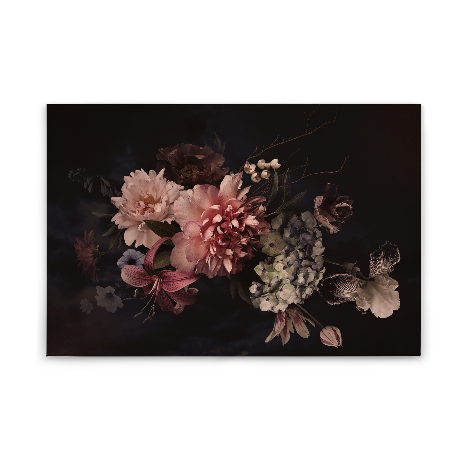 Leinwandbild BLUMEN - rosa-schwarz - 90x60 cm