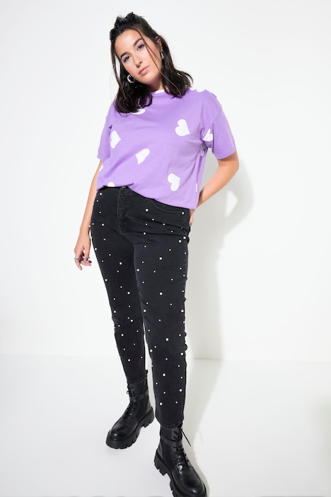 T-Shirt, oversized, Hearts-Print