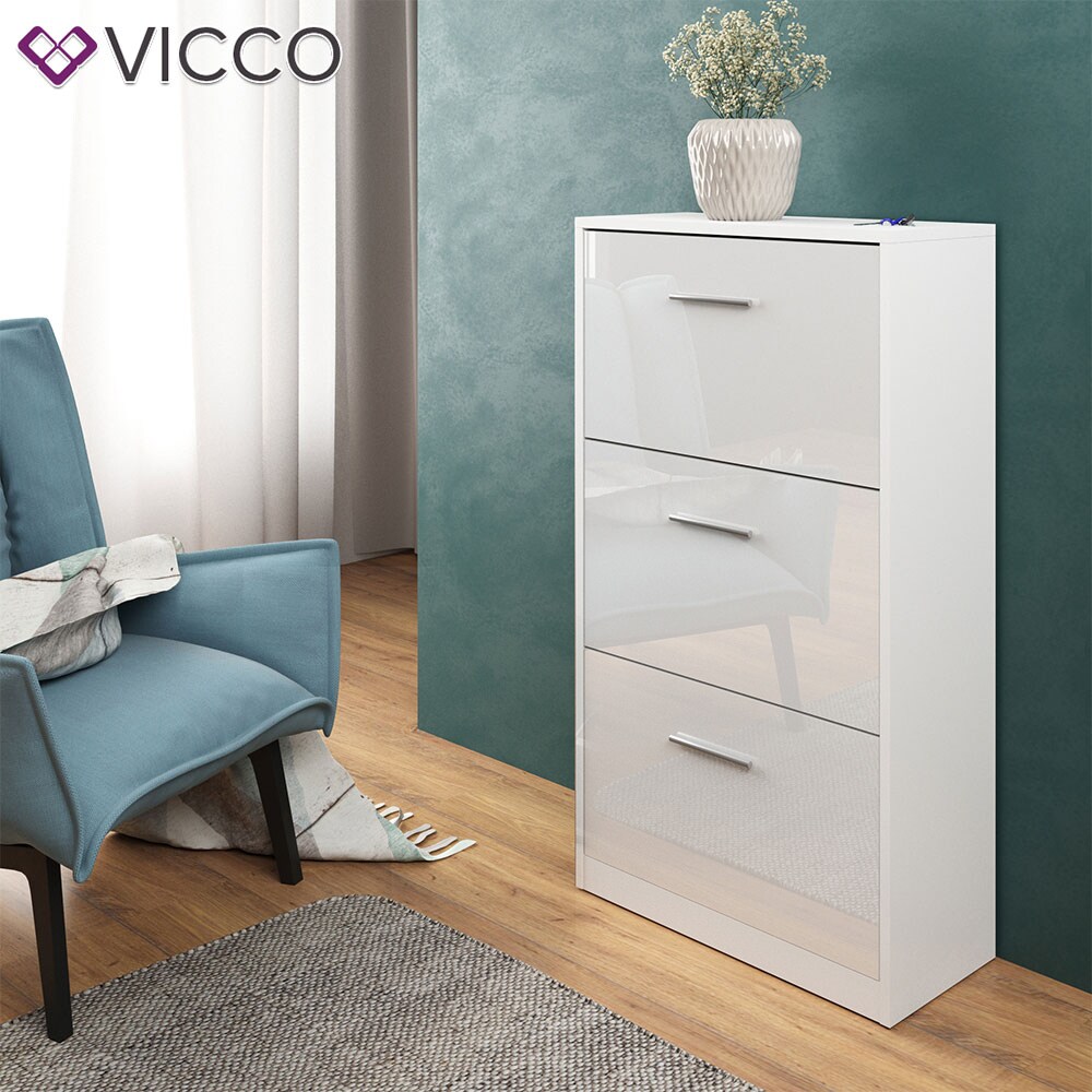 Vicco Schuhschrank Gizmo Schuhkipper Schuhregal Regal 3 FächerWeiß Hochglanz