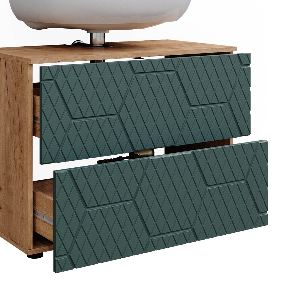 Vicco Badmöbel-Set Irma Eiche Grün 4-teilig Hochschrank Midischrank 95 cm