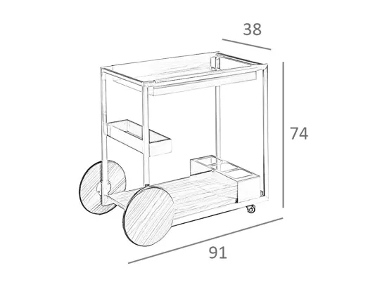 Chariot de minibar en acier poli et bois 3116 ANGEL CERDA