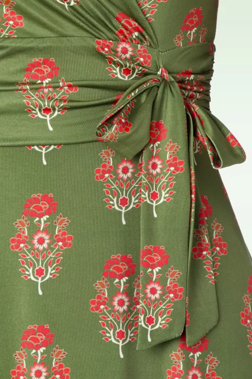 Vintage Chic for Topvintage Fresia flower maxi jurk in groen en rood
