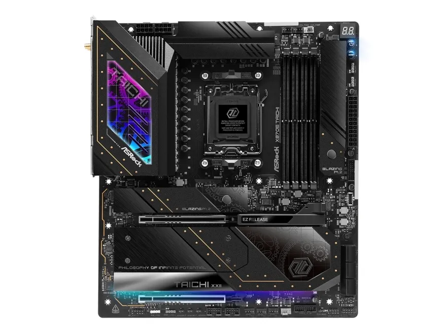 ASRock X870E Taichi - Bundkort - udvidet ATX - Socket AM5 - AMD X870E Chipset - USB4, USB 3.2 Gen 1, USB 3.2 Gen 2, USB-C 3.2 Gen 2x2 - 5 Gigabit Ethernet, Wi-Fi 7, Bluetooth - onboard grafik (CPU påkrævet) - HD Audio (8-kanaler)