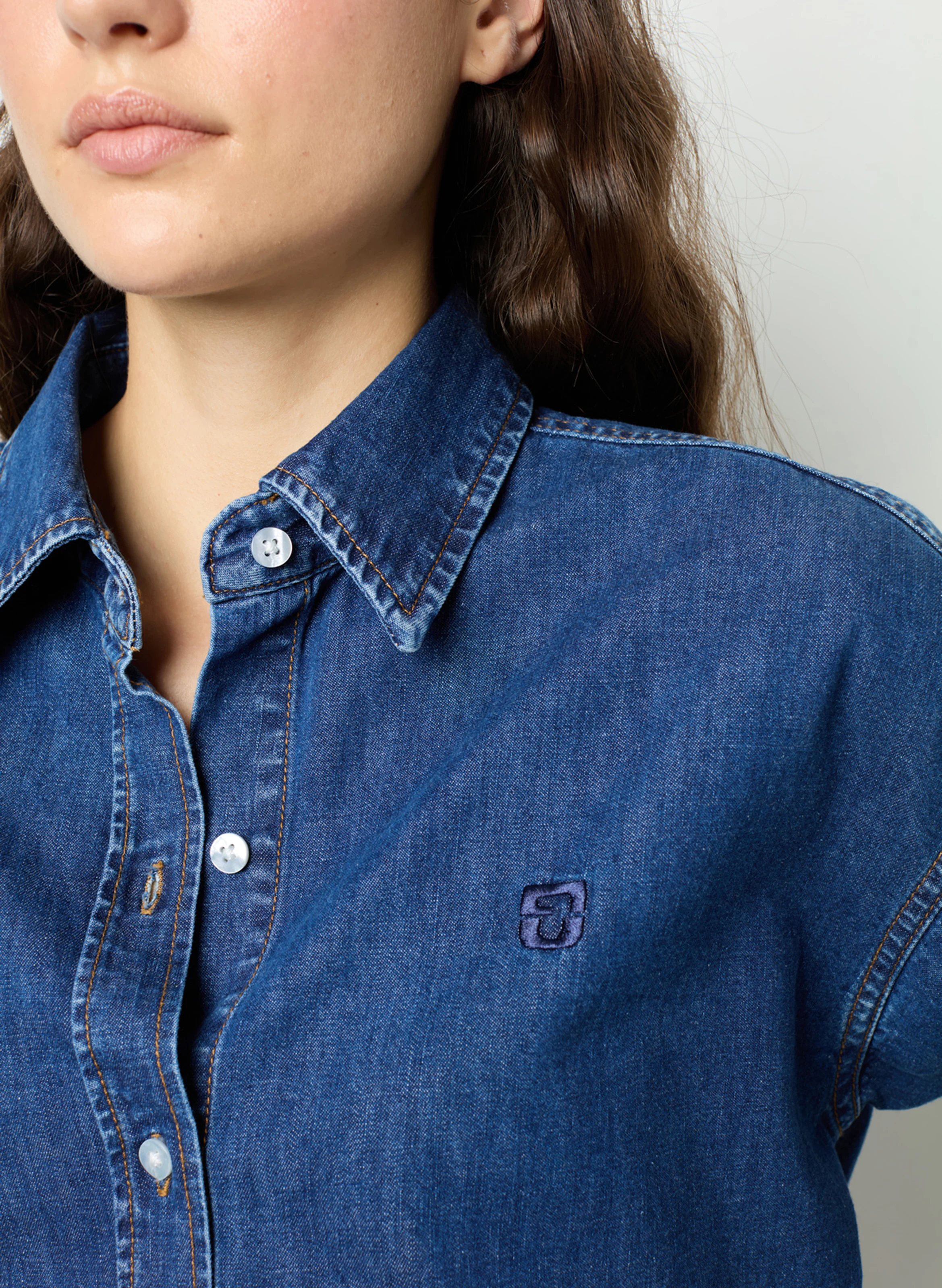BABETT - Chemise col classique droite en coton | Bleu