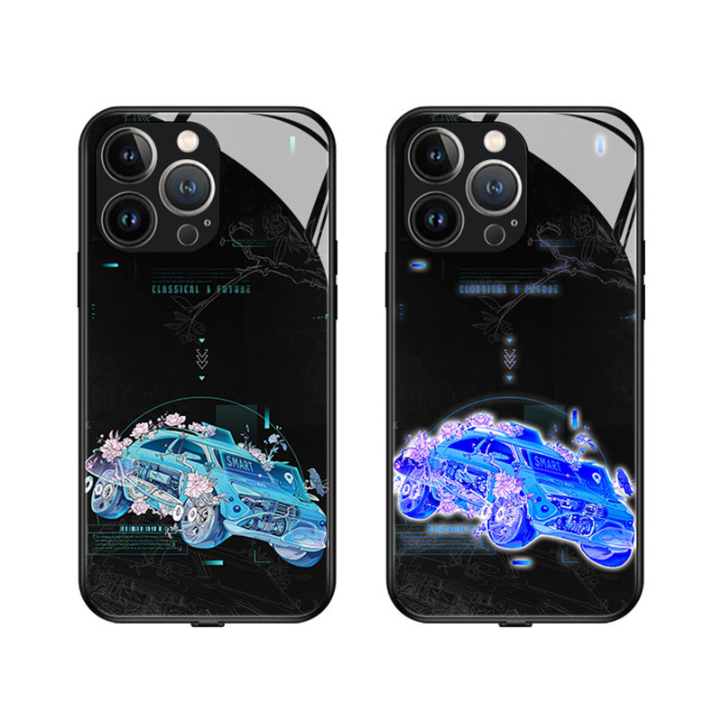 iPhone 14 Pro Max Hybrid Hardcase Hülle mit TPU Bumper   LED Acryl Rückseite   Kameraschutz - Auto Design