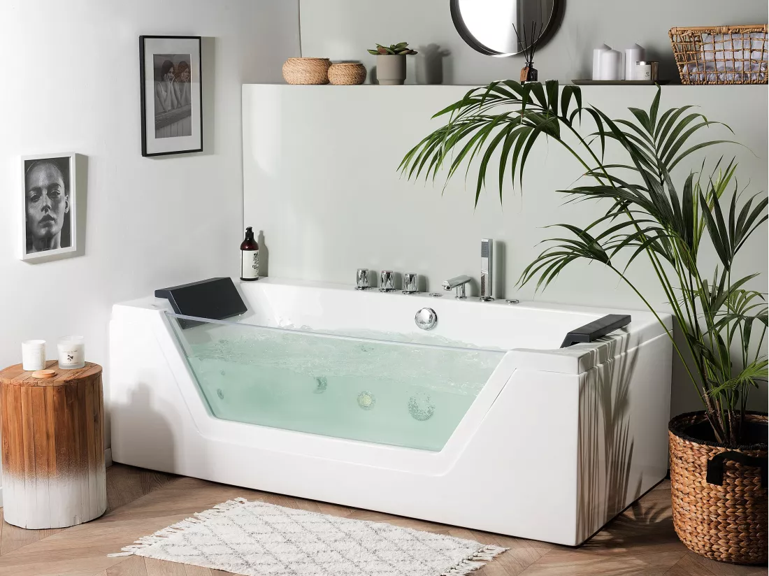 Baignoire balnéo blanche 153 x 71 cm avec LED SAMANA
