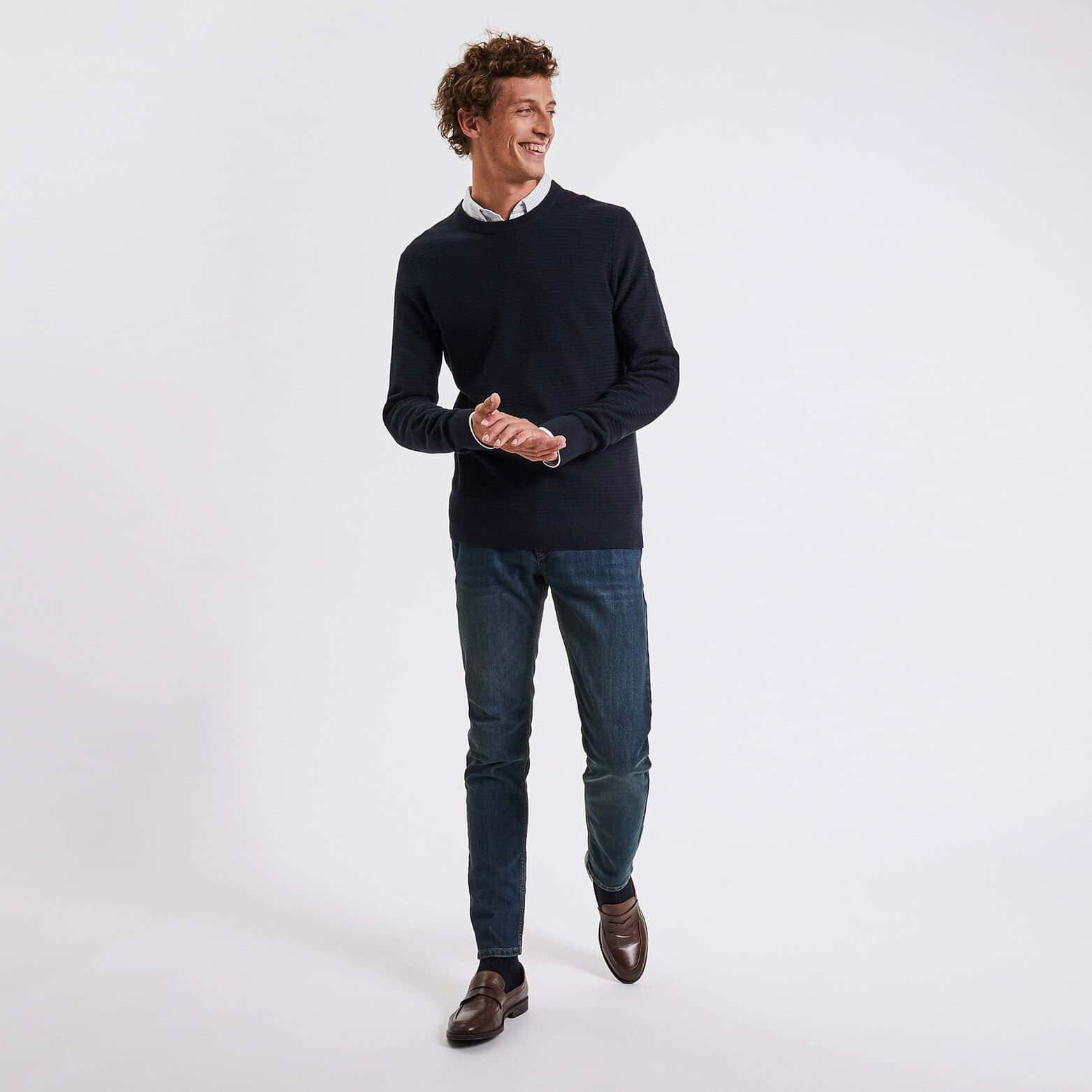 Jean straight 4 longueurs en coton et polyester re Bleu