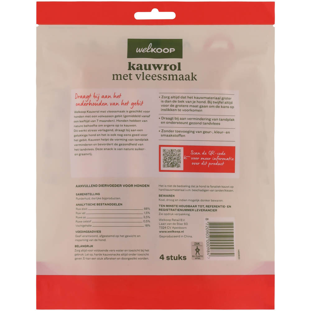 Welkoop - Kauwrol met Vleessmaak - 4 Stuks - vlees