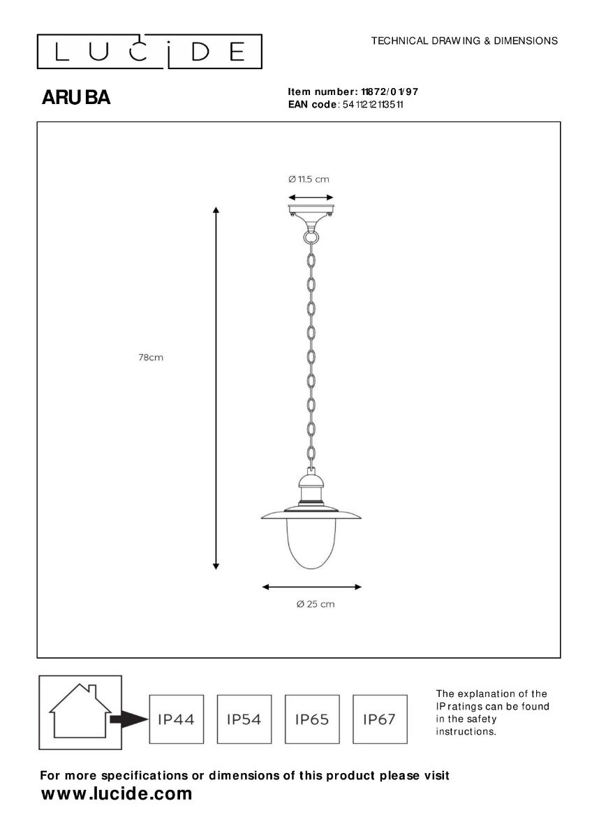 Lucide Aruba hanglamp 60W 80x25cm roest bruin