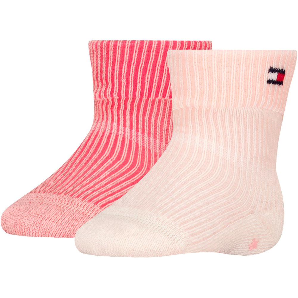 Køb Tommy Hilfiger Soft Pink Baby Strømper 2-pak Fold Over Rib | Luksusbaby