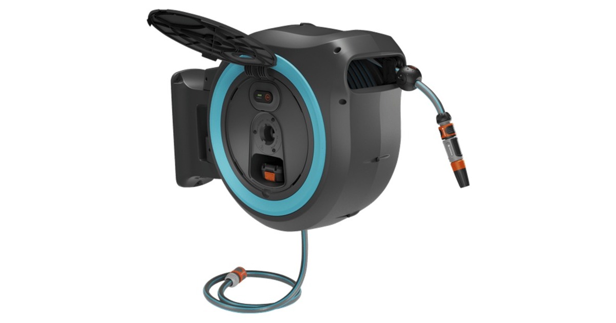 GARDENA35 m Wand-slangenbox Powerroll XL slanghaspel  (Grijs/turquoise, 35 meter, Accu en oplader niet inbegrepen, POWER FOR ALL ALLIANCE)