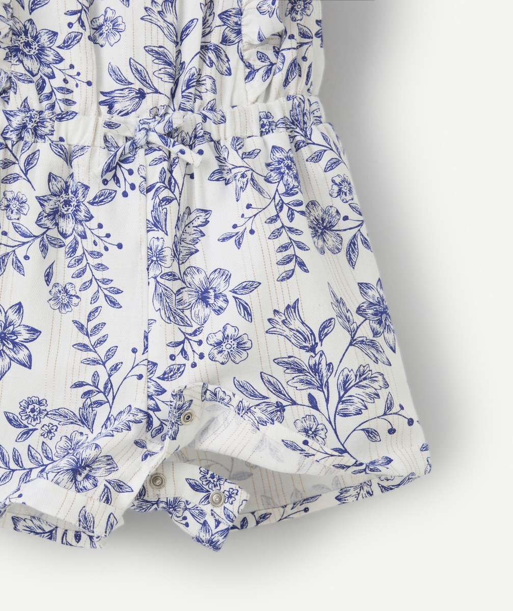 combishort bébé fille en viscose responsable imprimé fleuri blanc et bleu