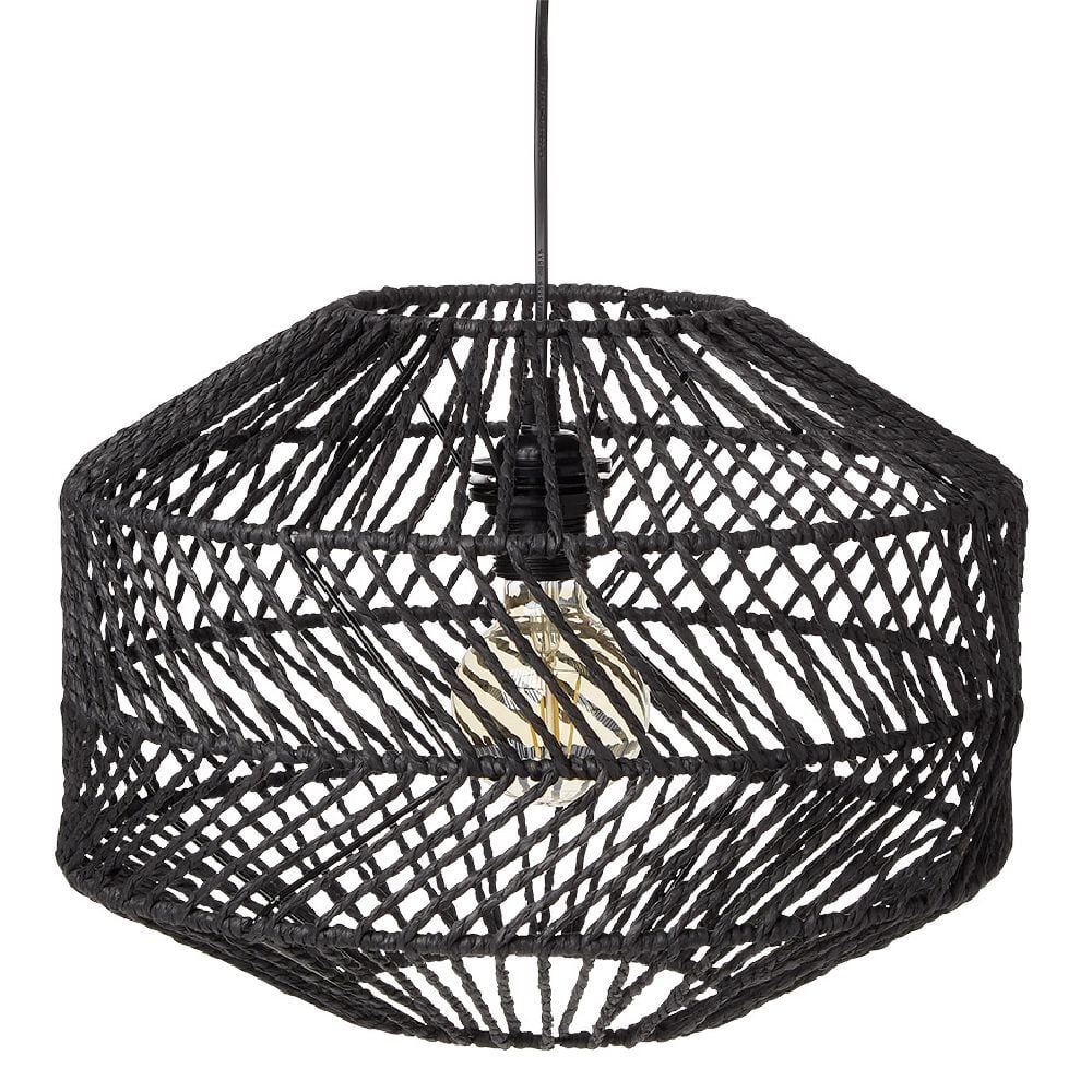 Luminaire à suspension filaire papier tressé noir Ø38xH30cm