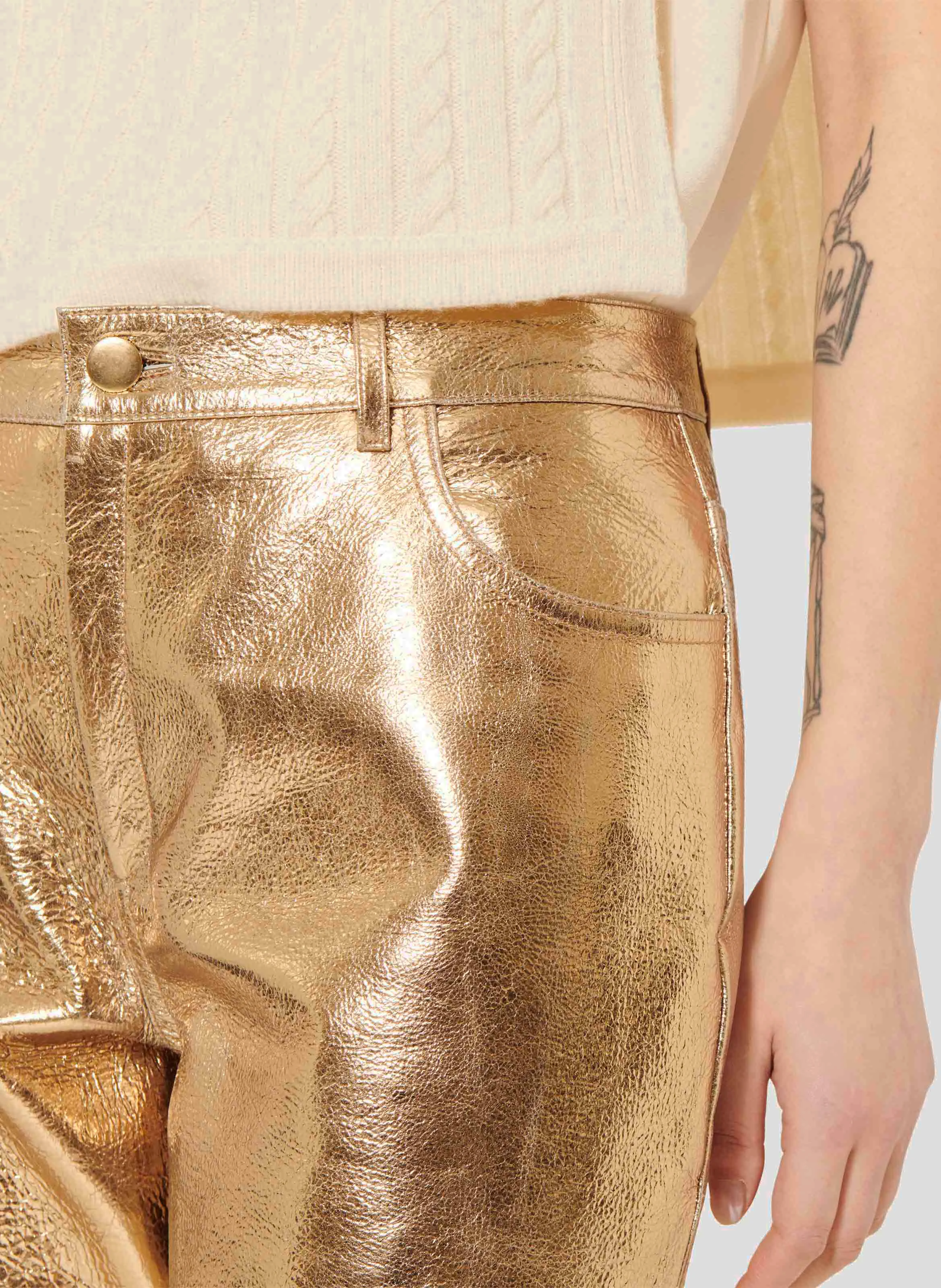 PIETRA - Pantalon droit en cuir | Jaune
