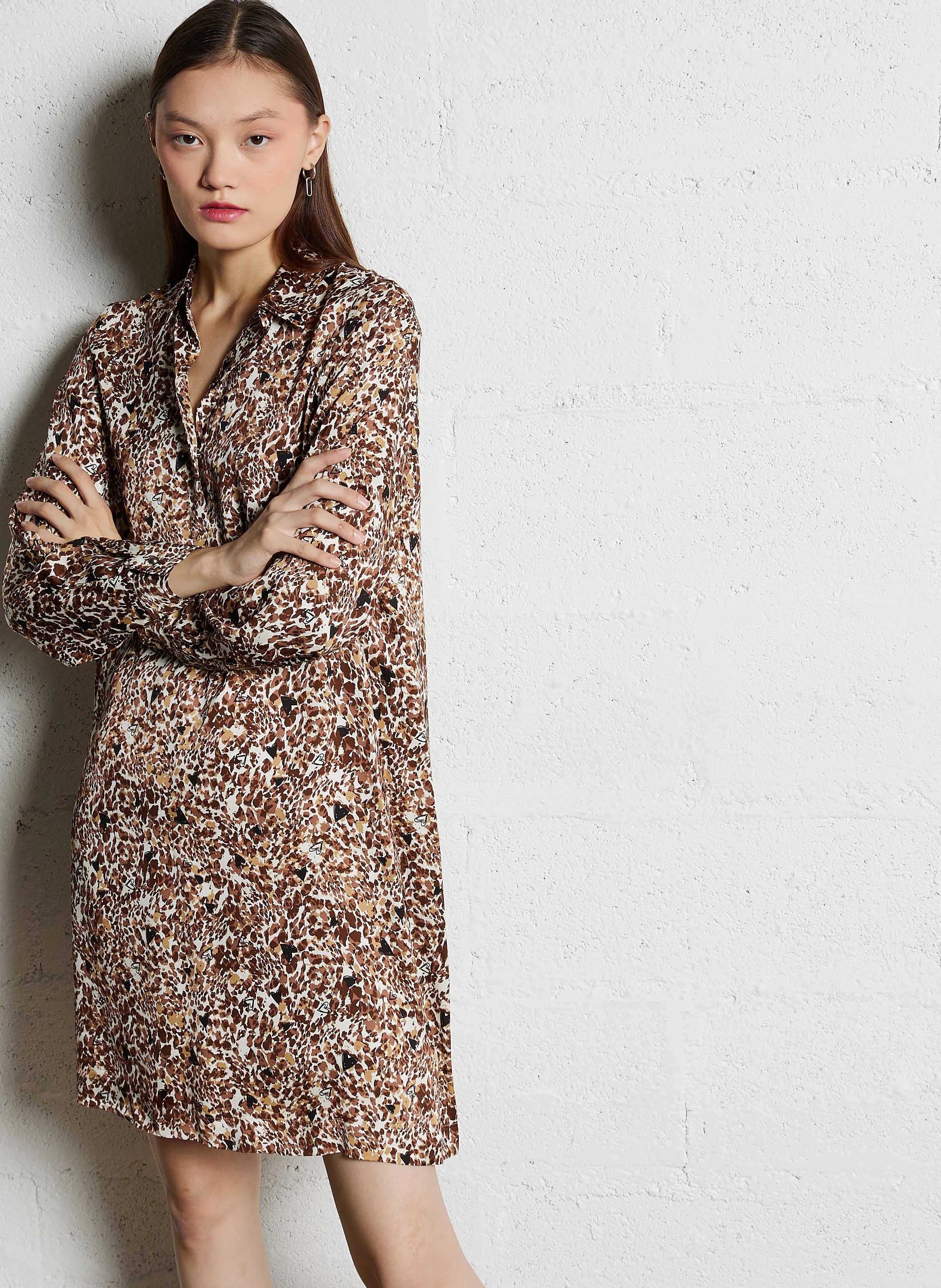 Robe col chemise fluide à imprimée | Blanc