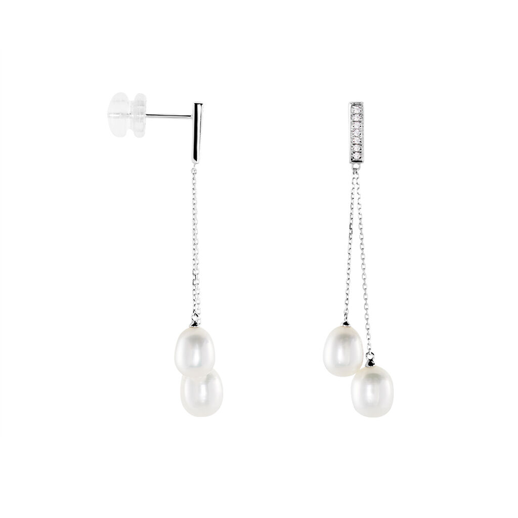 Boucles D'oreilles Pendantes Giacomo Or Blanc Perle De Culture