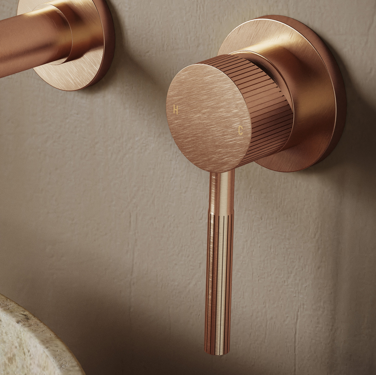 Saniclear Copper Stripes hendel voor inbouw wastafelkraan en staande badkraan (SK21437 en SK22985)