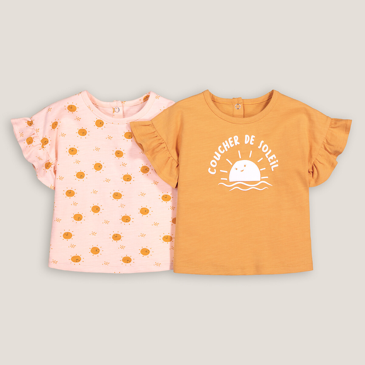 COLEÇÃO LA REDOUTE<br>Conjunto de 2 camisetas de manga curta com babado