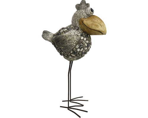 Tuinfiguur, decoratief figuur, Lafiora, grote vogel, glasvezel, 26,5 x 14 x 50 cm, grijs