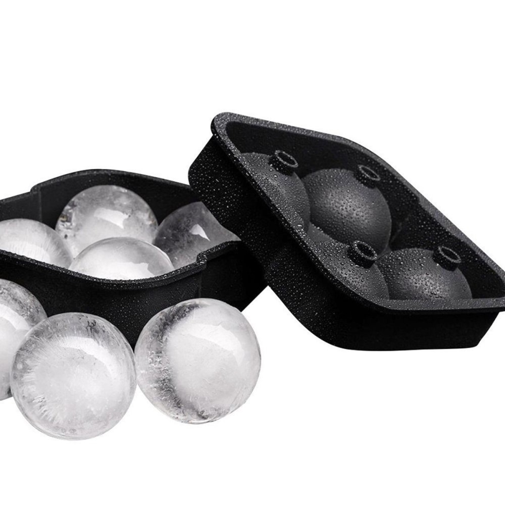 (4-fach) 3D Silikon Eiswürfel Form DIY Ice Cube Tray mit Deckel für Cocktails / Whisky / Softgetränke - Kugel