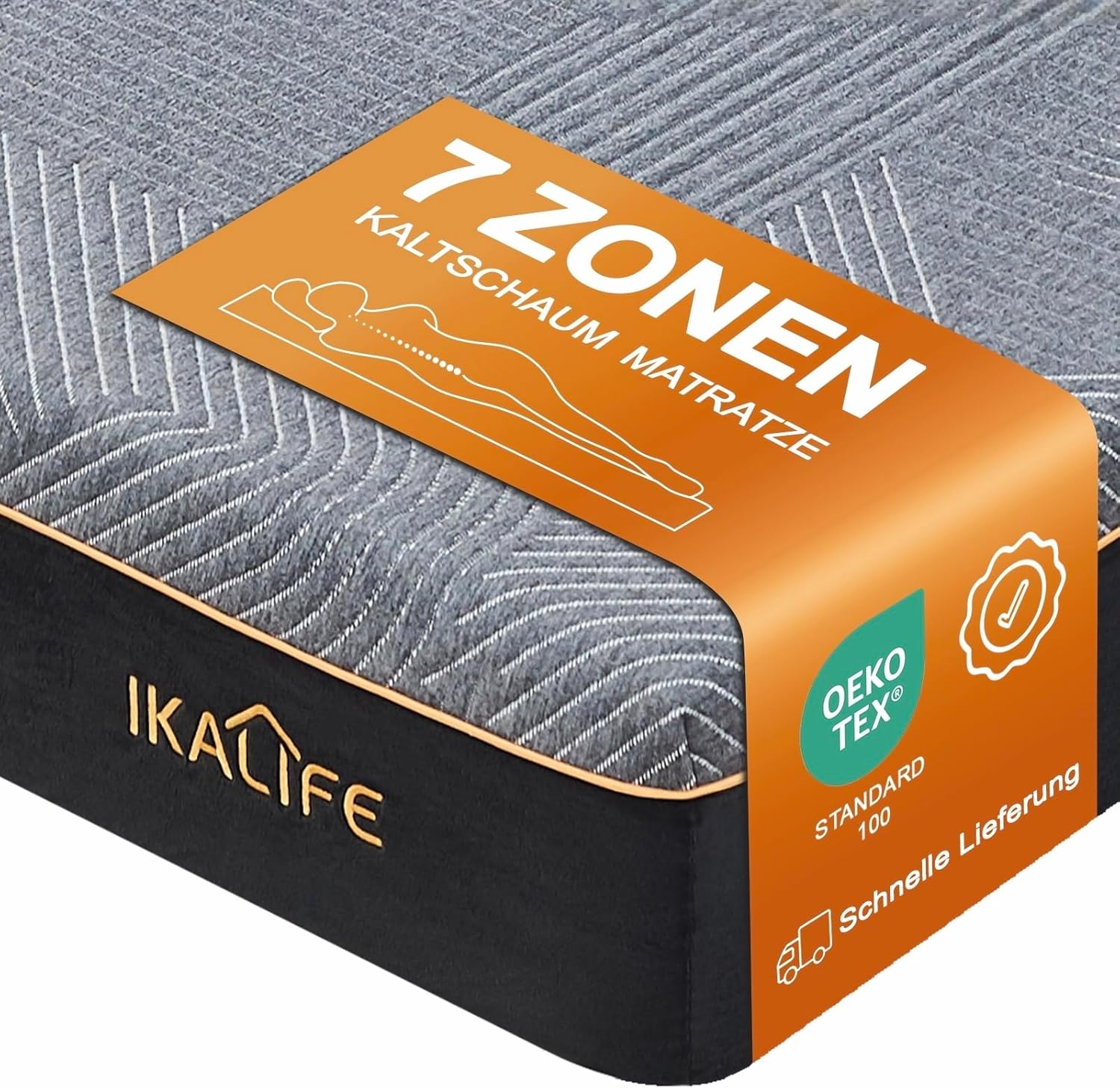 7-Zonen Matratze Kaltschaum Kaltschaummatratze 90 x 200 cm, Gel Memory Foam Mattress, H3 Mittelfest Super Weich, 20 cm Hoch, Oeko-TEX 100 Zertifiziert, Atmungsaktive Rollmatratze, Schwarz