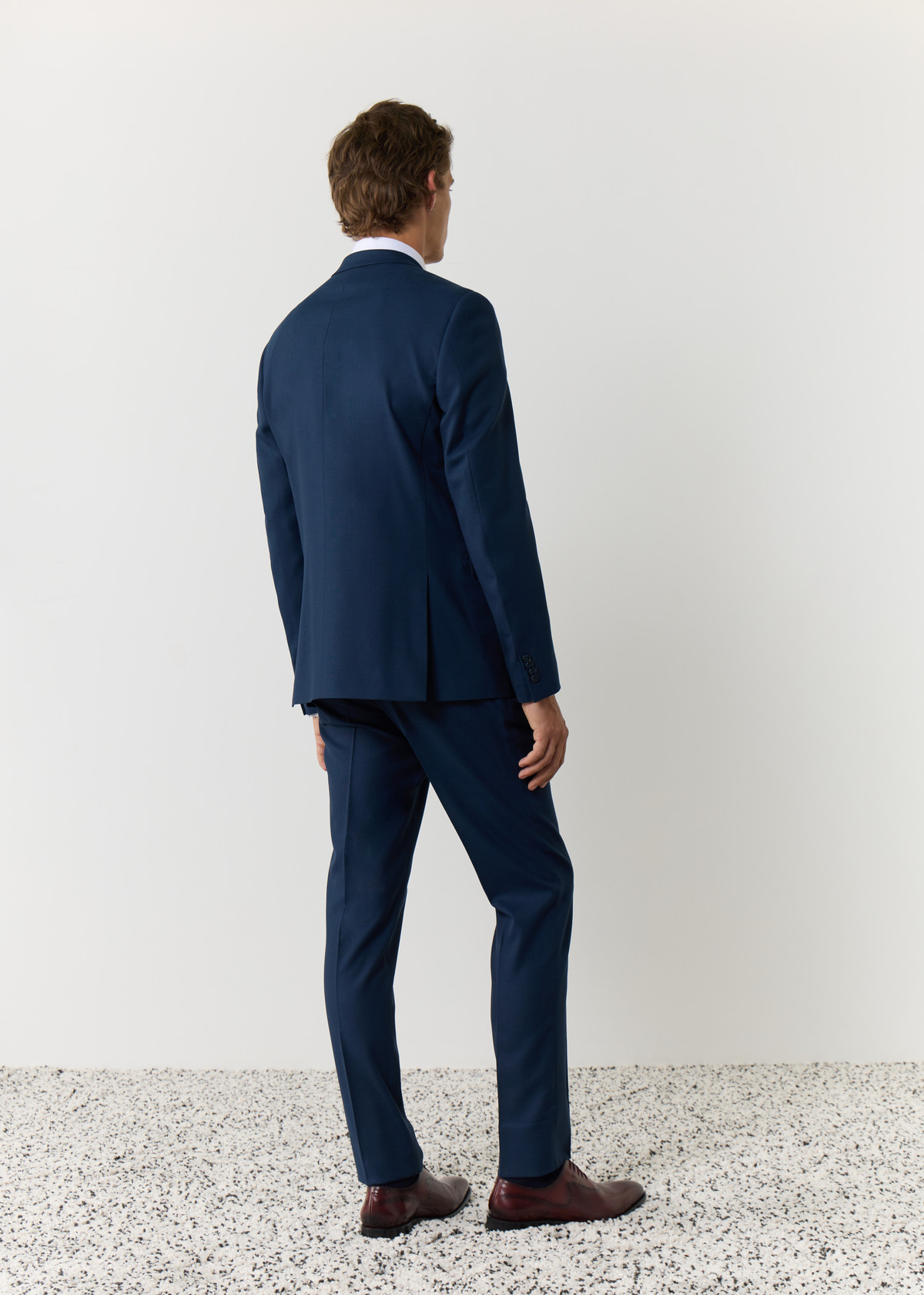 Costume 2 pièces Slim en laine stretch unie bleu prusse