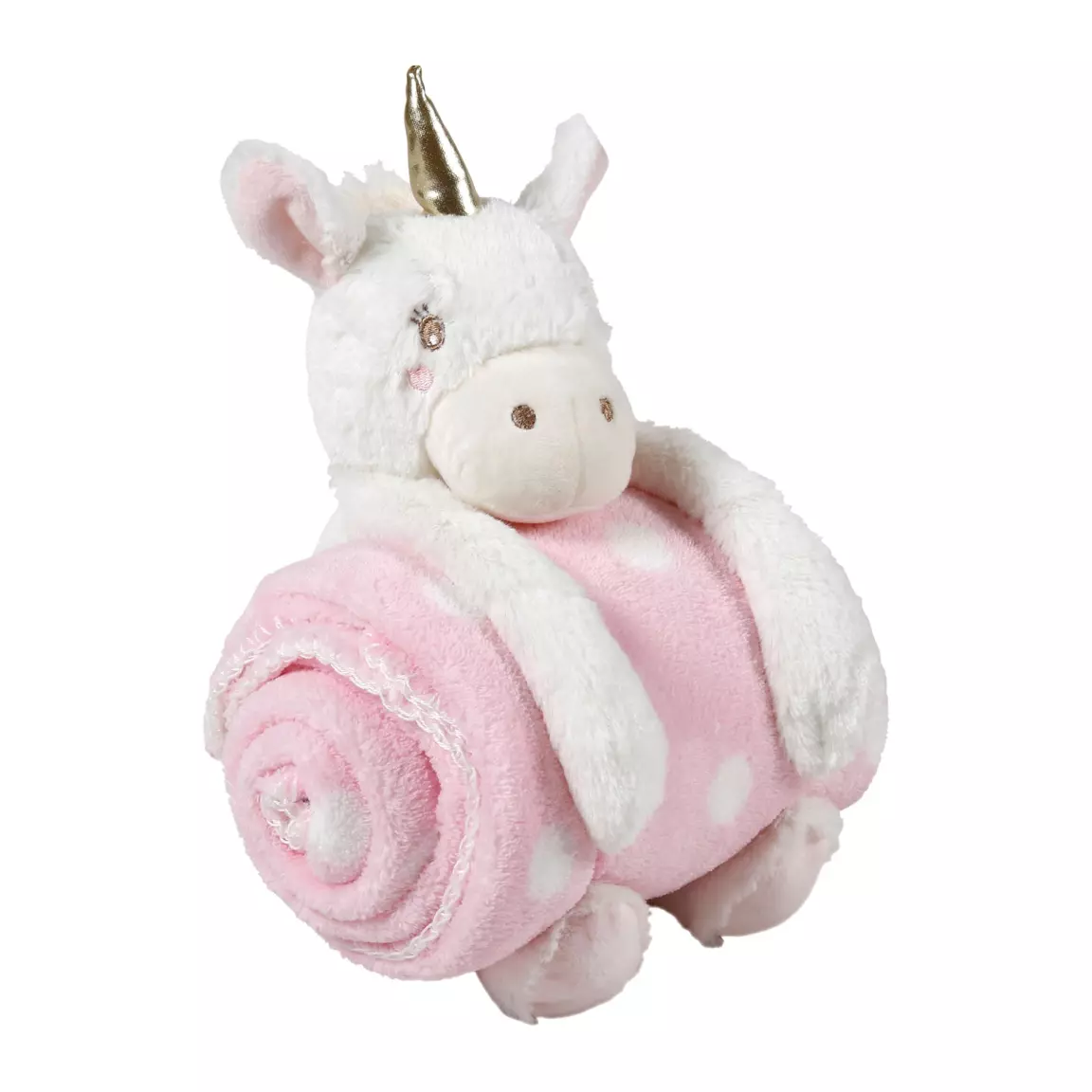 Plaid enfant doux (90 x 75 cm) et peluche Licorne Rose