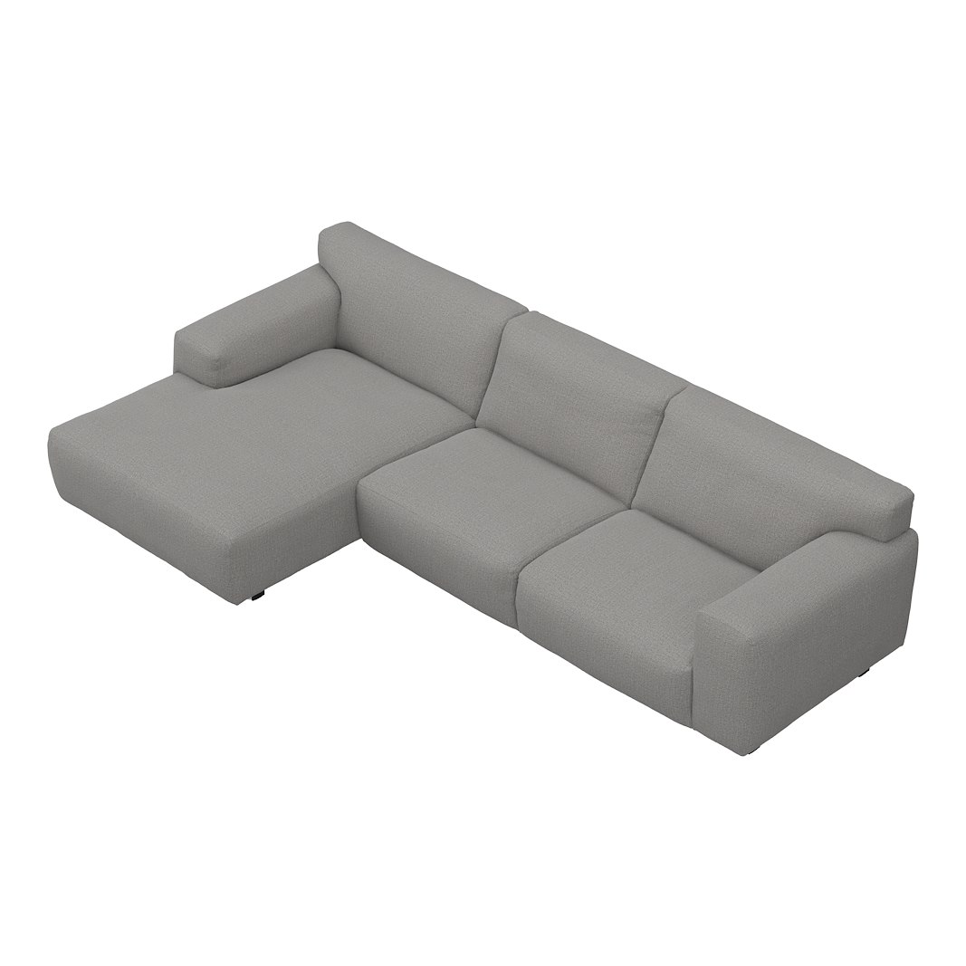 Vesta 2,5-seter med sjeselong venstre I Tekstil Marsel Light grey, standardsøm, sort metallben 10 cm, Comfort CM