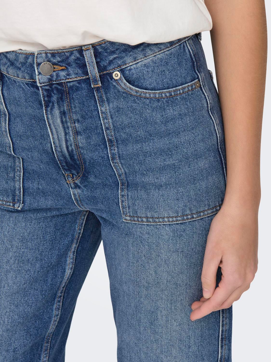 JDYMAYA Hohe Taille Weiter Beinschnitt Jeans Medium Blue Denim