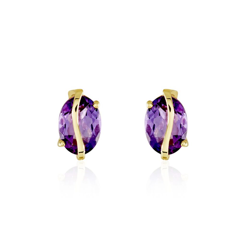 Boucles D'oreilles Puces Or Jaune Prudencia Améthystes