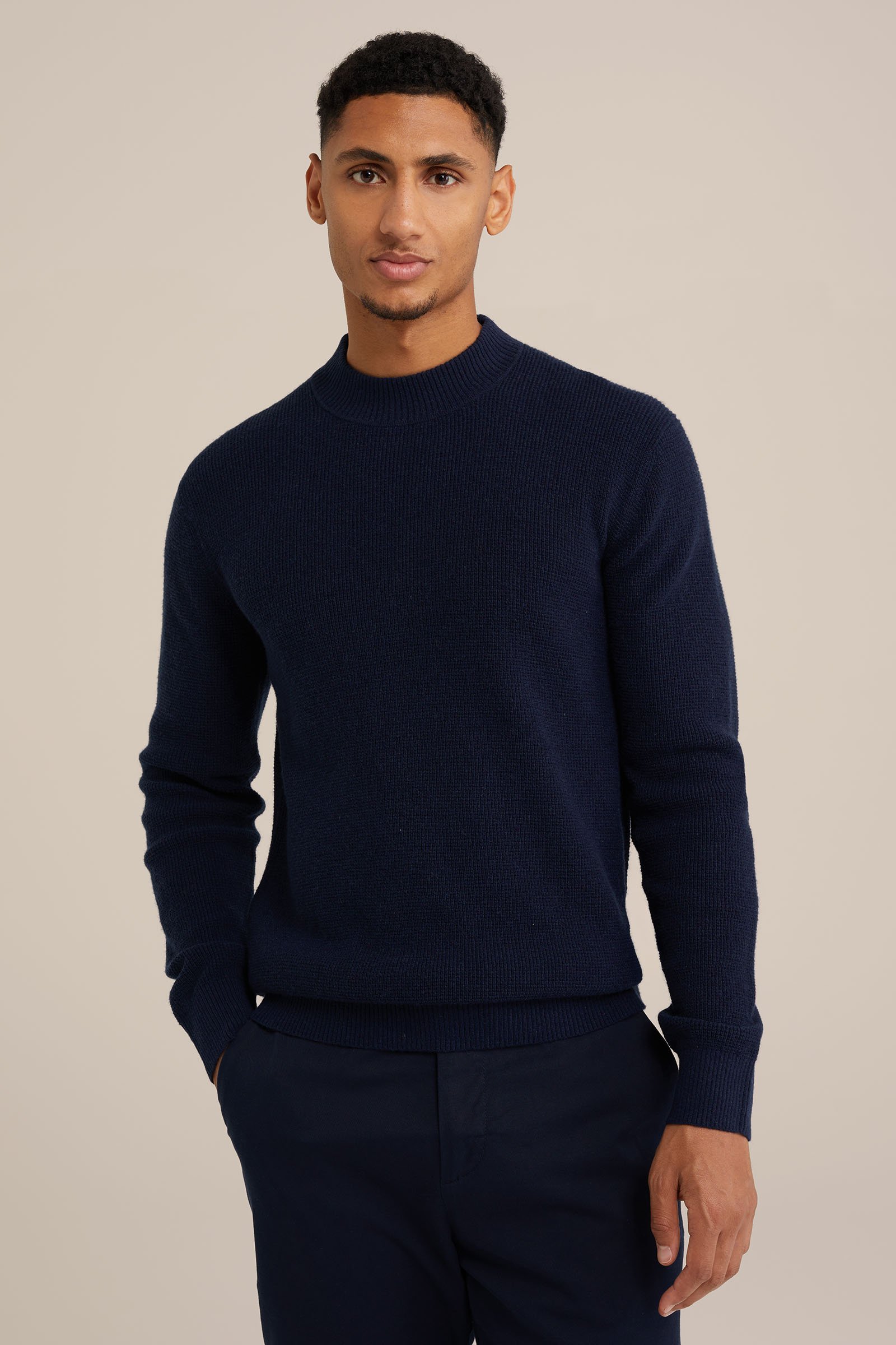 premium wol mix trui met structuur Van Gils Donkerblauw