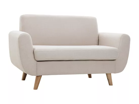 Canapé scandinave 2 places en tissu beige et bois clair PURE