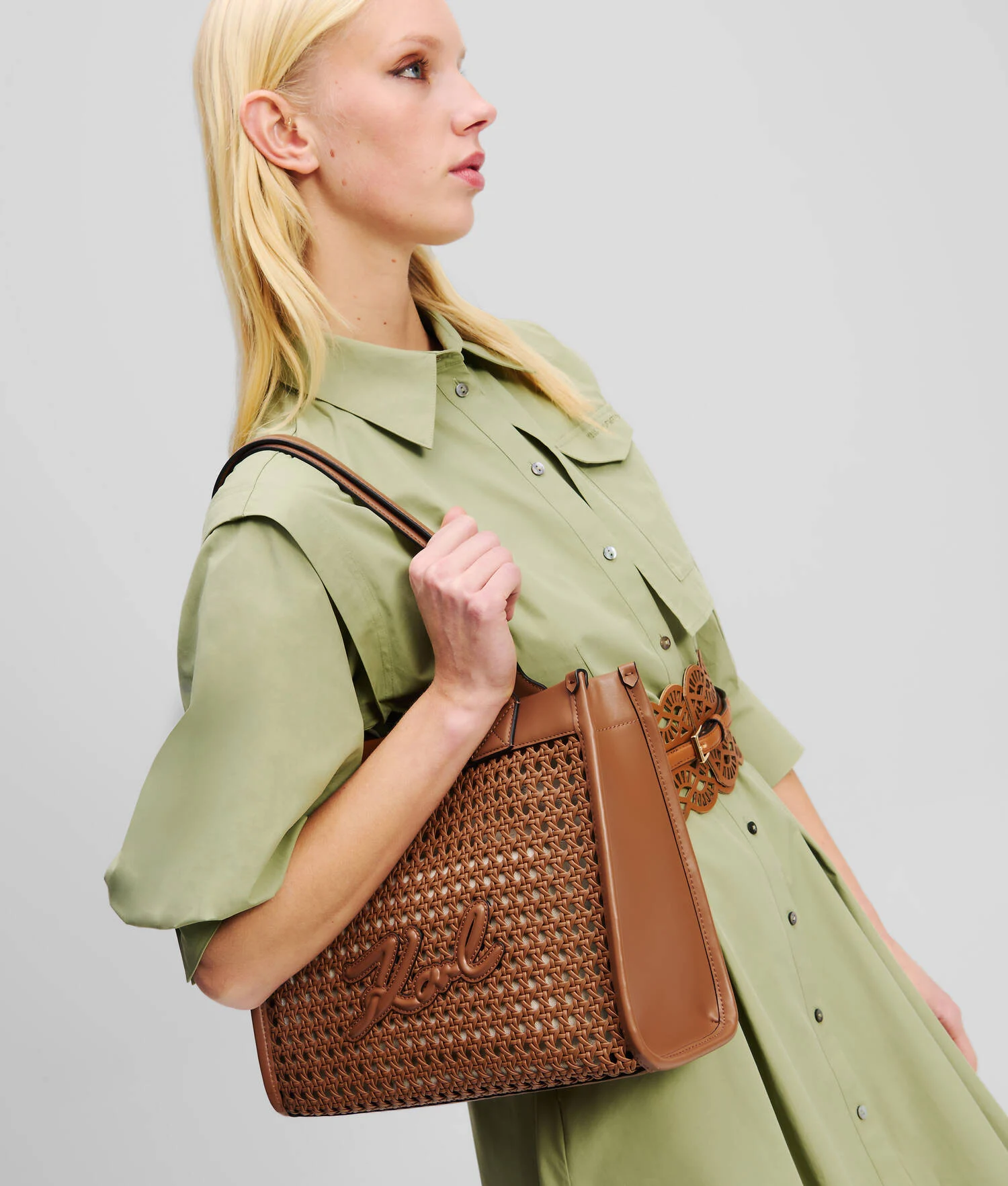 SAC CABAS K/SKUARE DE TAILLE MOYENNE - Tan foncé