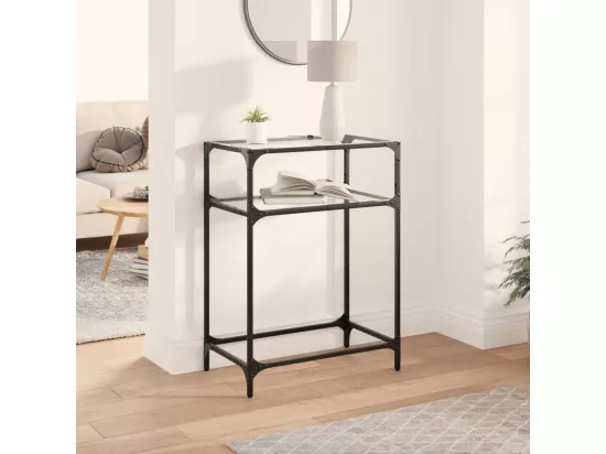 Table console avec dessus en verre transparent 60x35x81cm acier