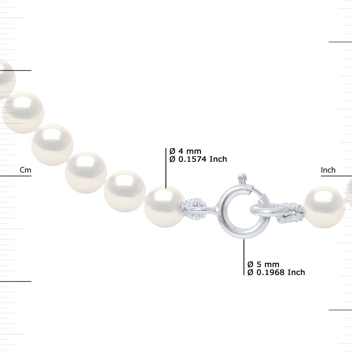 Parure - Collier & Bracelet - Véritables Perles de Culture d'Eau Douce Rondes 4-5 mm - Blanc Naturel - Or Blanc 750 Millièmes