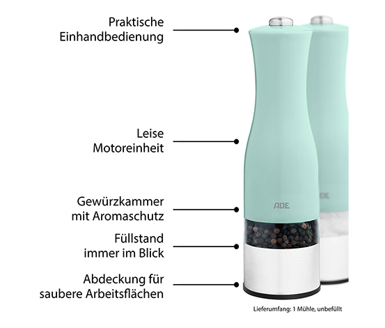 Elektrische Salz-und-Pfeffermühle mit Beleuchtung, mint