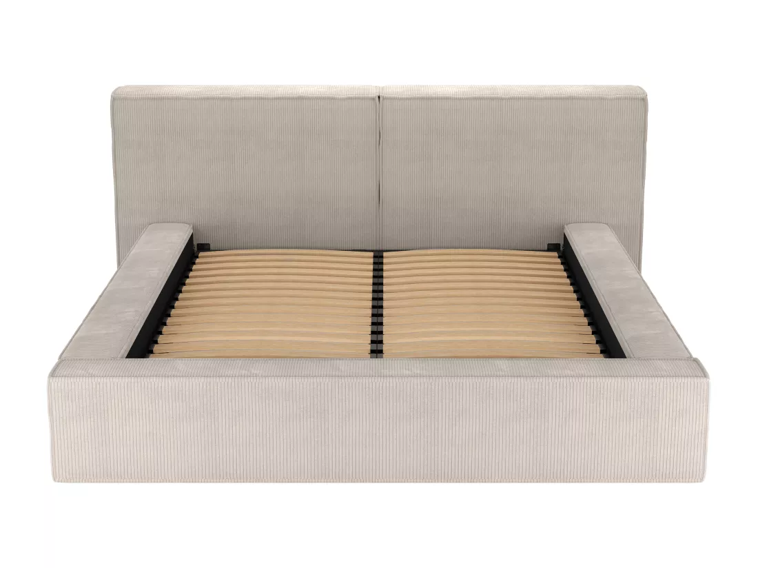 Lit coffre 140 x 190 cm - Velours côtelé - Beige + Matelas - TIMANO de Pascal Morabito