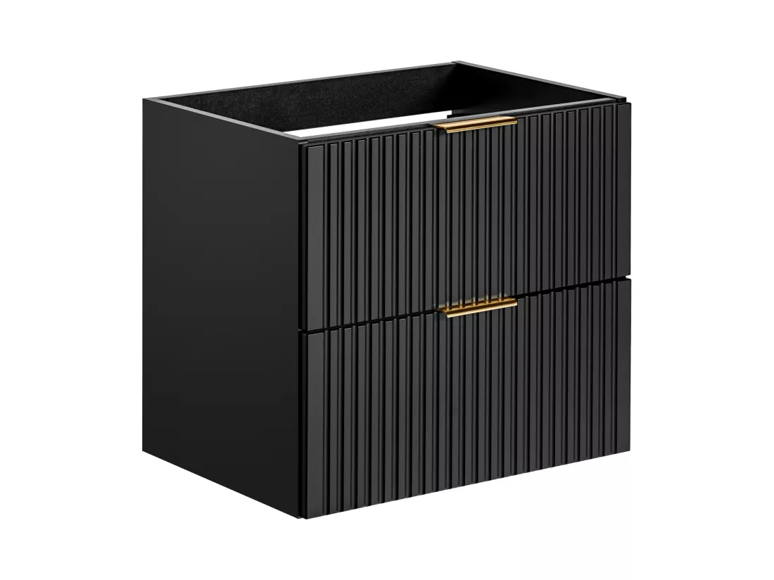 Meuble de salle de bain suspendu strié avec vasque à encastrer - Noir - 60 cm - ZEVARA