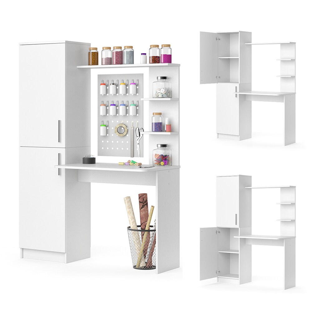 Vicco Arbeitstisch Schreibtisch Schminktisch Tessa weiß Basteltisch mit Schrank