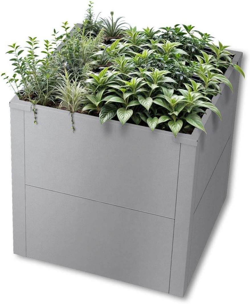 Metzler Hochbeet für den Garten oder Balkon – Stahl in Grau | Witterungsbeständiges Metall-Gartenbeet, Pflanzenbeet, Blumenhochbeet | 50 x 50 x 50 cm