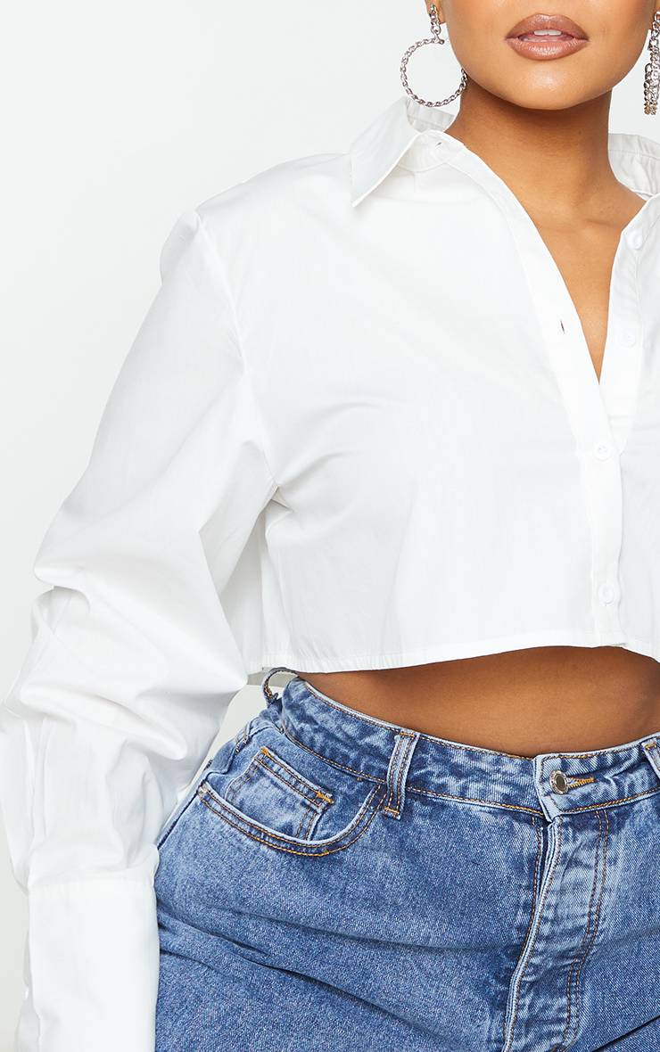 Blanc Chemise Crop Oversize En Coton Plus