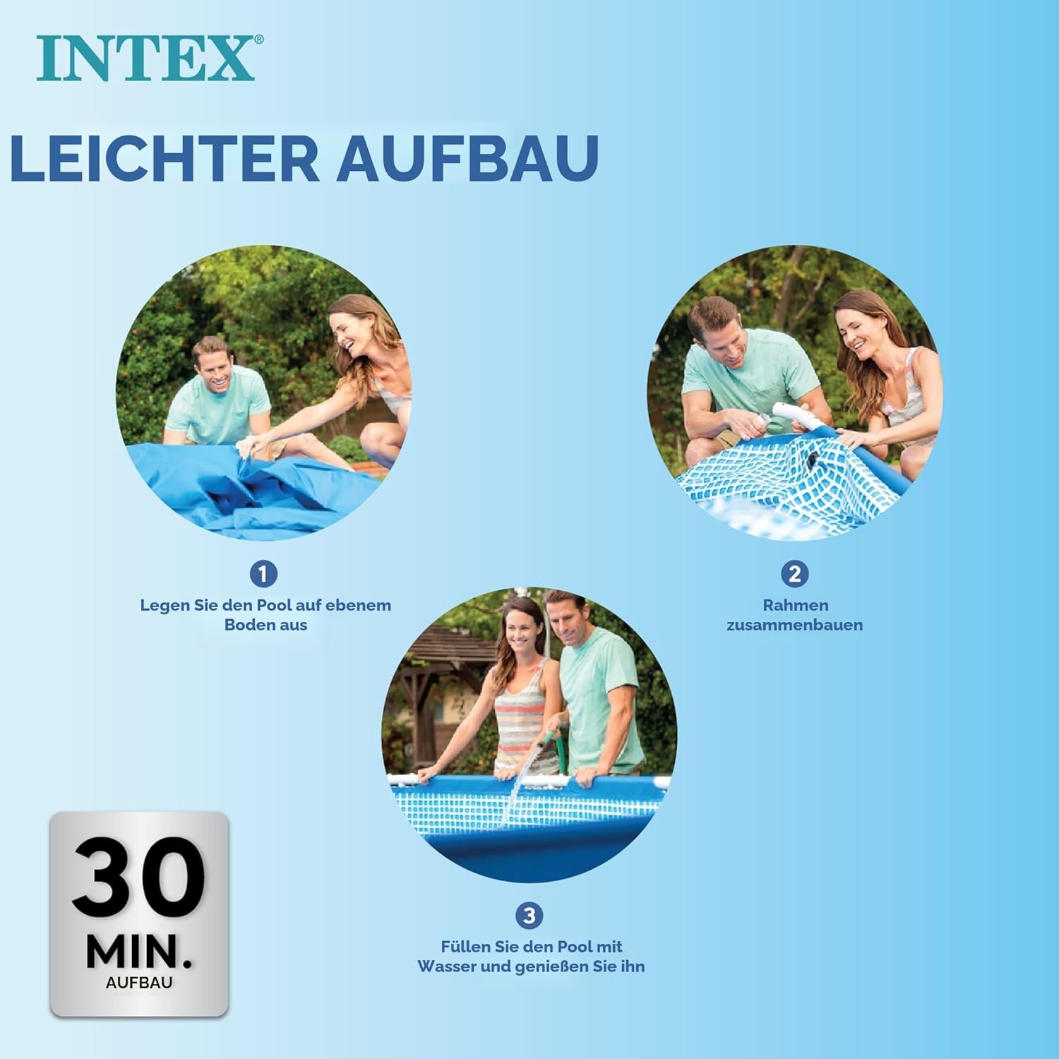 Intex Rectangular Frame Pool, Blau, 300 x 200 x 75 cm