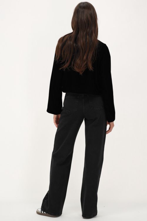 Zwarte wide leg jeans met steentjes