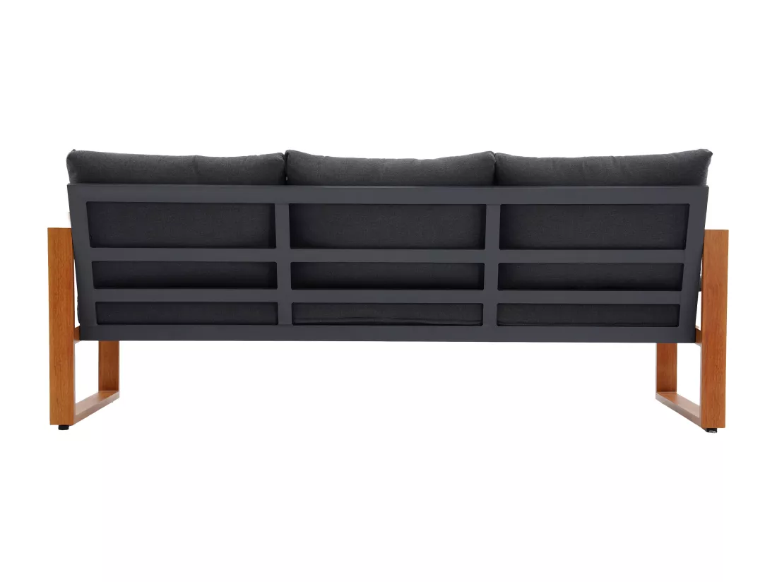 Salon de jardin en aluminium : un canapé 3 places, 2 fauteuils et une table basse - Naturel coussins noirs - JALLY de MYLIA