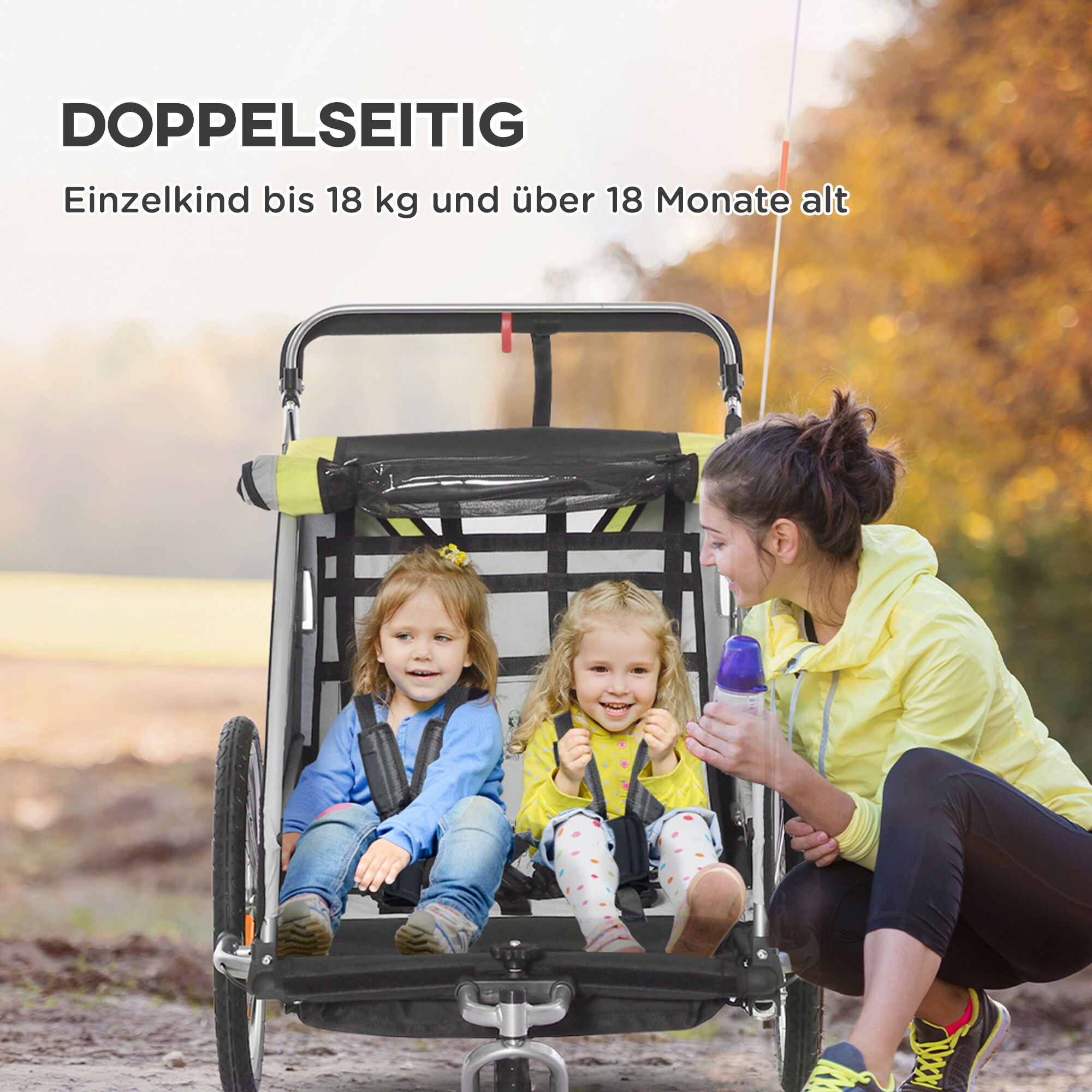 HOMCOM Kinderfahrradanhänger mit Aufbewahrungstasche 142L x 75B x 101H cm